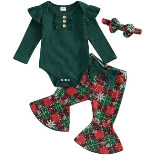 TheFound Western Baby Girl Clothes Ruffle Romper Cow Print Bell Bottoms Cowgirl Outfits for Girls Newborn Cute 2Pcs Set