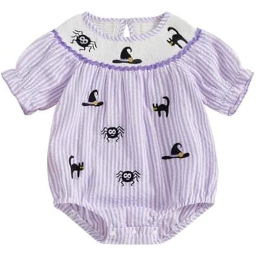 Baby Girl Halloween Outfit Pumpkin Ghost Bubble Smocked Romper Newborn Plaid Bodysuit Infant Fall Winter Clothes