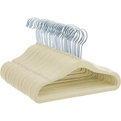 Amazon Basics Kids Velvet, Non-Slip Clothes Hangers, Beige - 1 Count (Pack of 50)