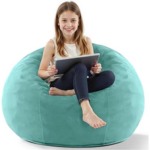 HABUTWAY 2FT Bean Bag Chair, 2' Beanbags Small Bean Bag Chairs with Filling, Teardrop Bean Bag Chair Luxurious Velvet Ultra Soft Fur with Removable Cover (Aqua Ombre)