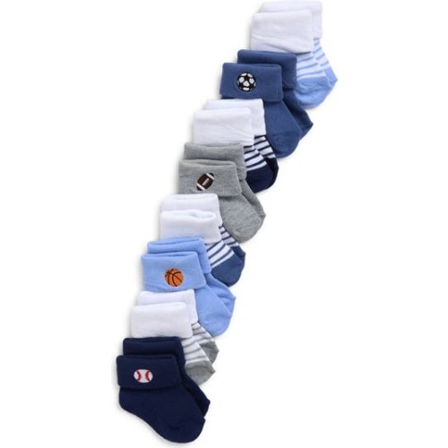 Assorted 8-Pack Sports Balls Cuffed Crew Socks, 0-6M