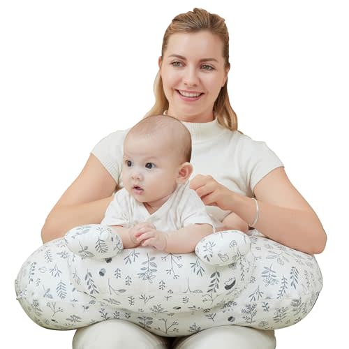 lasoftan Nursing Pillow for Breastfeeding, Breast Feeding Pillow for Mom Support, Adjustable Waist Strap and Removable Cotton Cover, Leaves