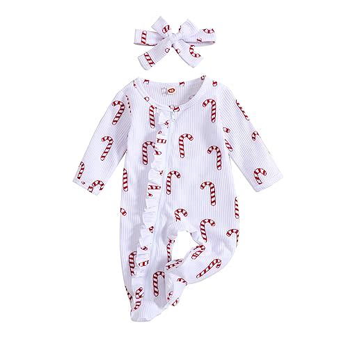 MIEKISA Newborn Baby Girls Christmas Outfit Infant White Footie Romper