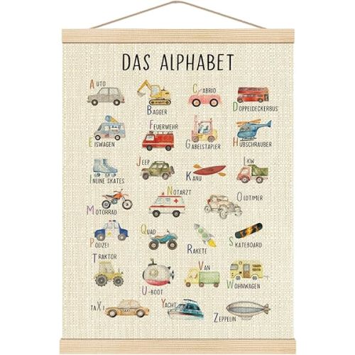 Boat Wades Vehicles Abc Wooden Poster Hangers 12x16 Inch,Transport Alphabet Poster Hanger Frame,Abc Posters For Toddlers,Cartoon Vehicle Kids Room Nursery Decor