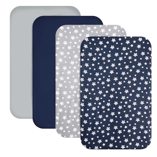 Mini Portable Crib Sheets for Boys (38" X 24") 4 Pack, Compatible with Dream on Me, Delta Porta Crib and Arms Reach Ideal Cosleeper