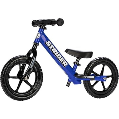 Strider 12” Sport Bike - No Pedal Balance Bicycle for Kids 1 to 4 Years - Includes Safety Pad, Padded Seat, Mini Grips & Flat-Free Tires - Tool-Free Assembly & Adjustments