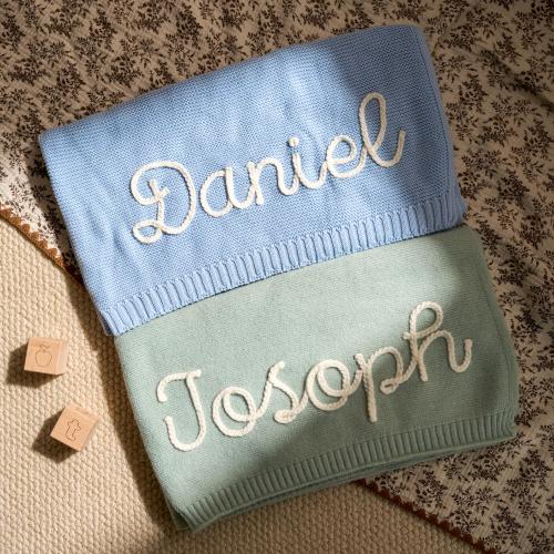 Personalized Knit Baby Blanket | Custom Name Embroidered Baby Blanket | Soft Cotton Knit Baby Blanket | Baby Shower Gift