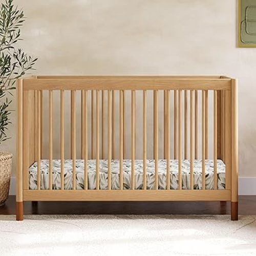 Babyletto Gelato 4-in-1 Baby Crib Convertible to Wooden Toddler Bed, Daybed & Full-Size Bed, GREENGUARD Gold Certified - Made of 100% Solid Wood, Includes Toddler Conversion Kit - Honey with Vegan Tan