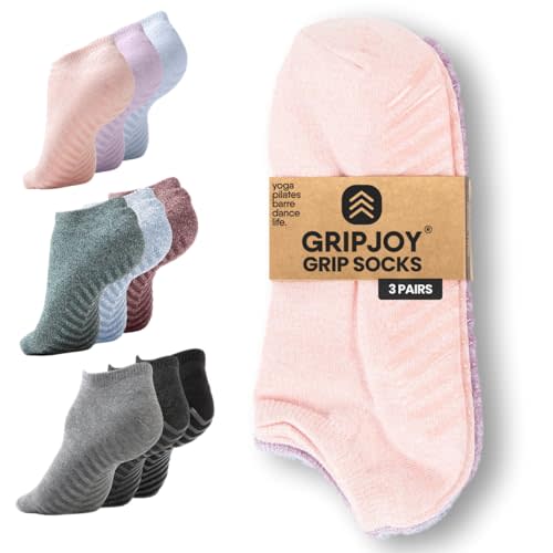 Gripjoy Grip Socks 3-Pack, Non Slip Socks for Yoga, Pilates, Barre, Dance