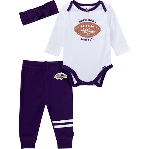Gerber NFL Baby Girls 3 Piece Onesie Bodysuit, Pants & Headband Set