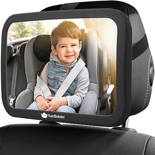 Safety Baby Car Seat Mirror - Wide Shatterproof Backseat Infant Car Mirror for Baby Rear Facing, Crystal Clear View, Travel Accessories, Easy Install & Adjustable for Removable Headrest (Matte Black)