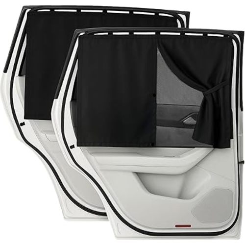 Car Window Shades, 2 Pack Magnetic Double Layer Window Shade for Baby in Car, Adjustable Privacy Blackout/See-Through Back Window Curtains for Baby Kids UV Protection