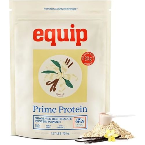 Equip Foods Prime Protein Powder | Clean, Grass Fed Beef Protein Powder | Carnivore Protein Isolate, Keto Friendly | Gluten & Dairy Free | Helps Build & Repair Tissue | 30 Servings, Vanilla (No Sugar)