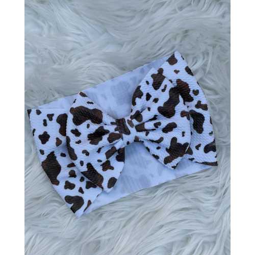 Brown and White Western Cow Print Baby Bow Headband, Soft Fabric Head Wrap, Cowgirl headband, rodeo bow, western chic style