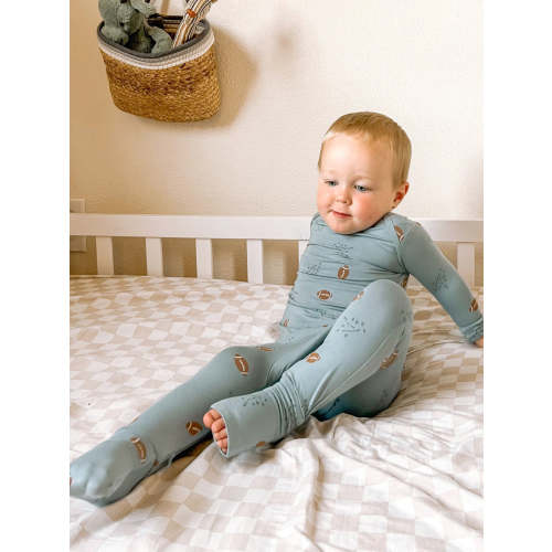 Football Light Blue Convertible Footie Pajamas | günamüna