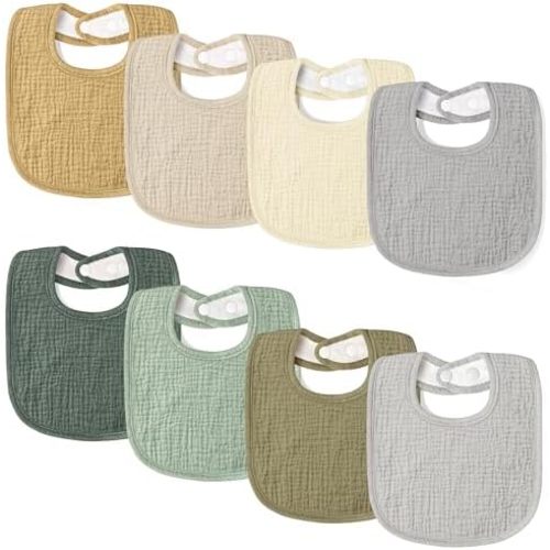 bearmoss Baby Muslin Drooling Bibs 100% Cotton Square Adjustable Bibs Gift for Baby Girls Boys Teething Drool 8 Pack