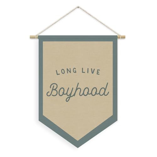 XYDEG Boys Room Decor, Long Live Boyhood Linen Canvas Banner, Boy Nursery Wall Hanging Pennant Flag Banner for Boys Kids Toddler Room Bedroom Playroom Decor, 15x11in - Blue