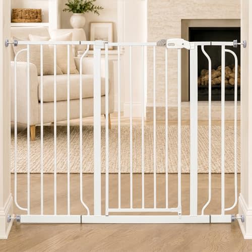 Regalo 36" Extra Tall and Wide Baby Gate, Bottom of Stairs & Doorways | Fits Openings 29"-49" Wide, Pressure Mounted with Door, For Babies, Toddlers & Pets, White
