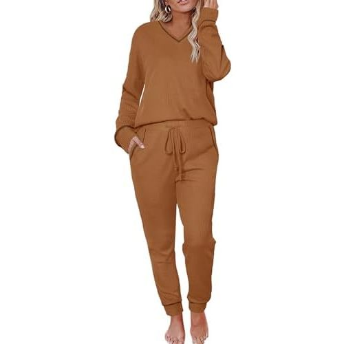 Womens Pajama Sets Waffle Knit 2 Piece Lounge Sets Sleepwear Loungewear Pjs Long Sleeve Maternity Postpartum Pajamas