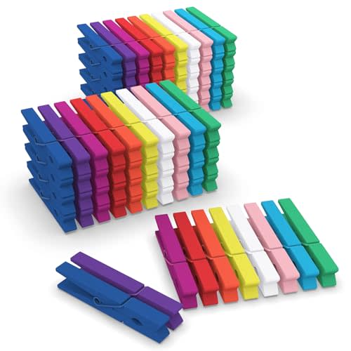 100 Pcs Colored Clothes Pins Wooden, Colored Clothespins for Crafts 2.9 Inch, Clothing Pins for Hanging Classroom