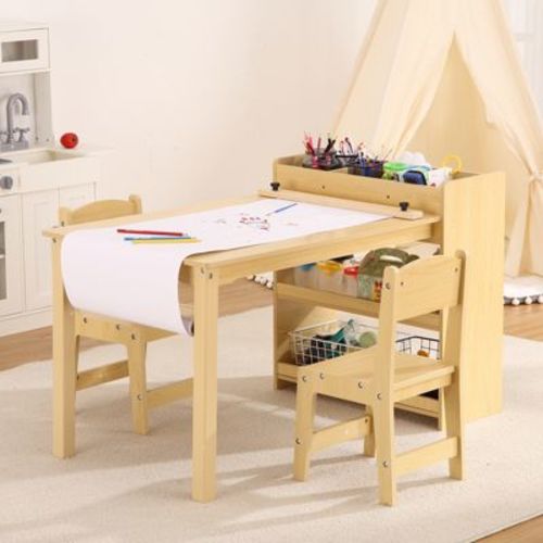Kids Art Table & Chairs Set w/ Large Storage - Wooden Activity Desk for Drawing, Crafts in Playroom,Nursery,Classroom
