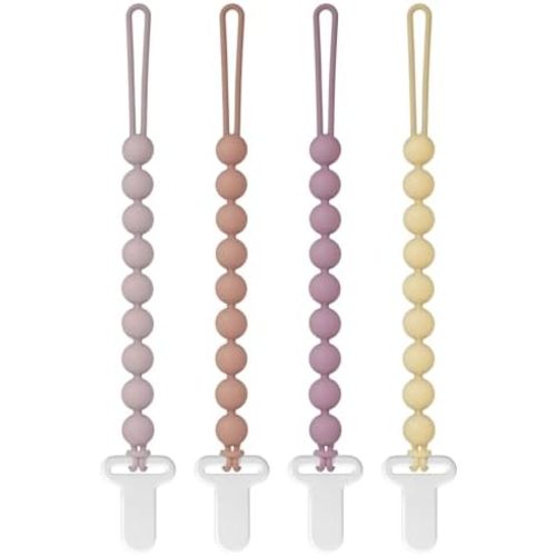 Pacifier Clips Silicone, 4-Pack Pacifier Holder Clip with Stylish Round Design, 100% Food Grade Silicone, Safe Essentials for Newborns Baby Boys and Girls