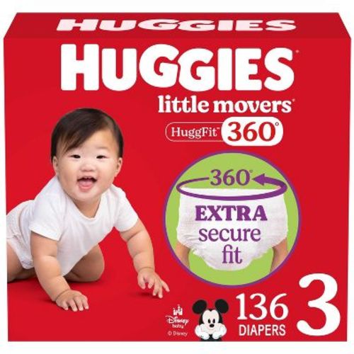 Huggies Little Movers HuggFit 360 Pull On Diapers -Size 3 - 136ct: 16 to 28 lbs, Wood Fluff Pulp