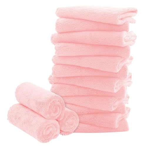 16 Pack Baby Washcloths - Luxury Coral Fleece - Extra Absorbent and Soft Wash Clothes for Newborns, Infants and Toddlers - Suitable for Sensitive Skin and New Born - Baby Shower - Pink,10x10 Inch