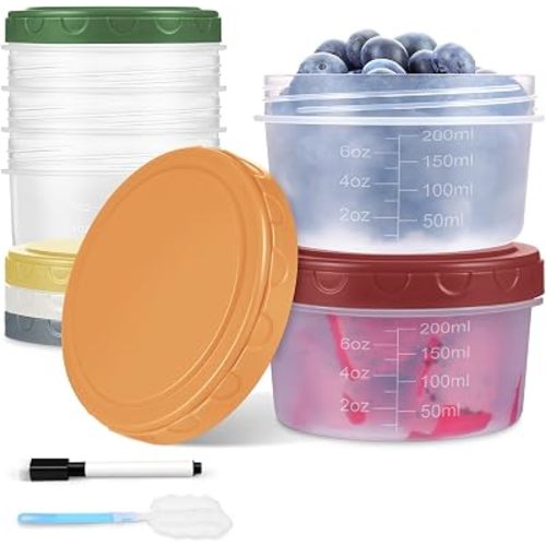 Yomarket 6pcs 10 oz Small Plastic Containers with Lids, Salad Dressing Container Reusable Small Food Storage Containers for Meal Prep, Leakproof, Microwave Dishwasher Freezer Safe, BPA-Free