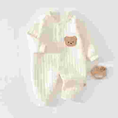 Kovlvoll Newborn Baby Clothes Jumpsuit Button Open Front Crewneck Long Sleeve Cotton Soft Comfort Fall Warm Rompers