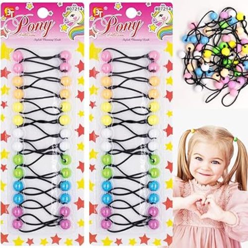 Beauty Town 28 Pcs 12mm Pastel Assorted Hair Ties with Balls Bubble Ponytail Holders for Kids Toddler Girls