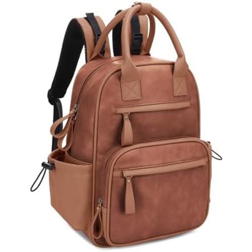 JESSIE & JAMES Saturday EDC Diaper Bag Backpack Multi Function Diaper Bag with Changing Pad & Stroller Straps_Brown