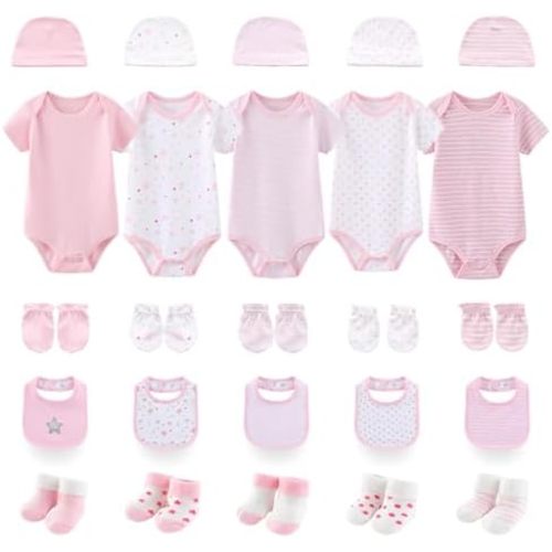 Newborn Baby Layette Gift Set 25-Piece Infant Boy Girl Clothes Essentials and Accessories 0-12 Months