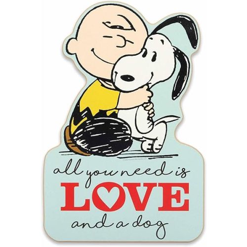 Open Road Brands Peanuts Charlie Brown and Snoopy All You Need Is Love and a Dog Wood Wall Decor - Adorable Snoopy Wall Art for Home