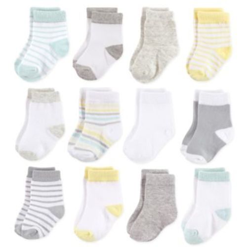 Hudson Baby® Size 0-6M 12-Pack Basic Neutral Crew Socks - YELLOW - 0-6 MONTHS