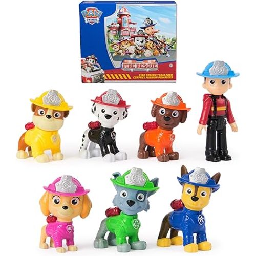 Paw Patrol Fire Rescue Team Pack with 7 Collectible Action Figures, Including Ryder & 6 Pups, Kids Toys for Boys & Girls Ages 3 and Up
