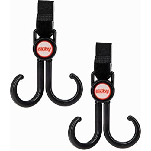 Nuby Double Stroller Hook, Adjustable Hook, Black or Grey