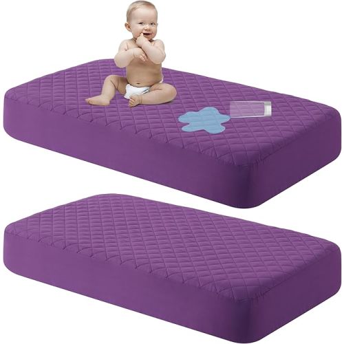 NTBAY 2 Pack Waterproof Crib Mattress Protector, Quilted 28"x52" Toddler Fitted Sheet - Machine Washable - Soft and Breathable Mattress Pad Cover for Crib, Nursery, Daycare, Cot, Purple