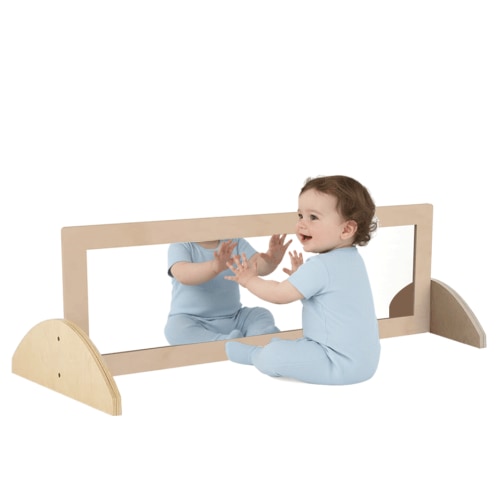 JHNIFTYNEST Montessori Wooden Mirror Two-Way Adjustment Multifunction Baby Coordination Mirror Non-Shatter Safe Acrylic Infant Standing Tools for Daycare Preschool Home