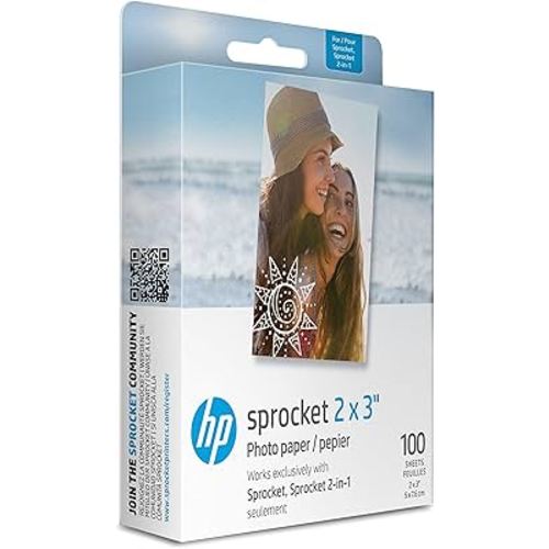 HP Sprocket 2x3" Premium Zink Sticky Back Photo Paper (100 Sheets) Compatible with HP Sprocket Photo Printers.