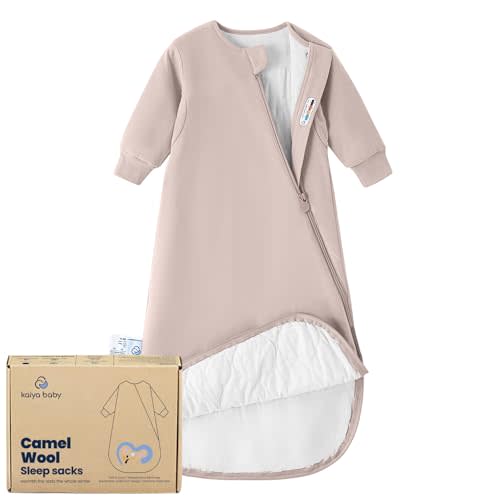 KaiyaBaby Organic Cotton Baby Sleep Sack, Long Sleeve 1.0 TOG, 0-6M | Safe Sleep Design, Soft Warm Sleep, GOTS Certified, Organic Cotton & Camel Wool Filling, Temp Sensing Sticker, Two-Way Zipper
