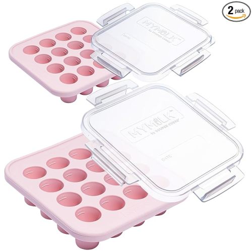 Souper Cubes MyMilk 1/2 oz. Silicone Breast Milk Freezer Trays, Each Pure Platinum Food-Grade Silicone Tray Holds 8 oz., Perfect For Purees, and More - Pink - 2-Pack