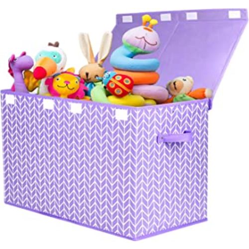 Mayniu Large Toy Box Chest with Flip Lid, Toy Storage Organizers Bin Boxes Basket with Sturdy Handles for Boys, Girls, Kids, Nursery, Playroom, Living Room, Bedroom, (Purple)