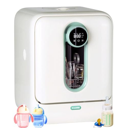 ICUIRE Baby Bottle Washer and Sterilizer and Dryer, 131-167°F High Temperature Sterilize for Baby Stuff, 3.2L Water Tank to Clean Bottles, Pump Part &Pacifiers&Bowl, Newborn Parents One-Hand Operation