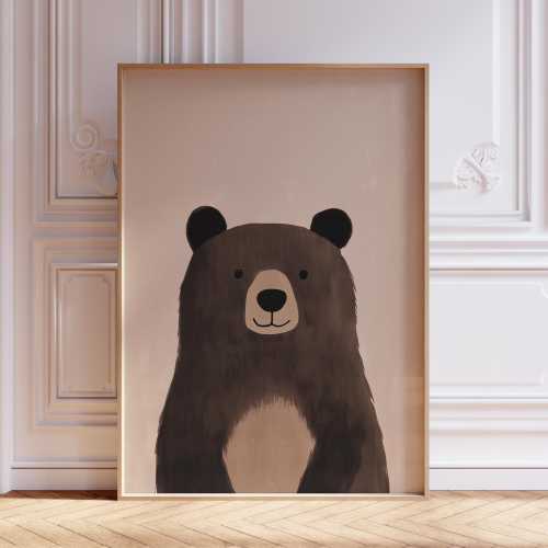 Cute Bear Woodland Nursery Wall Art Print for Boys