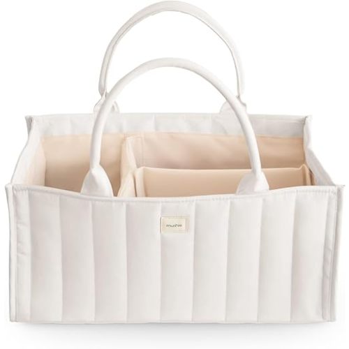 mushie Baby Diaper Caddy | Newborn Essentials Organizer for Diaper Changing Station (Ivory)