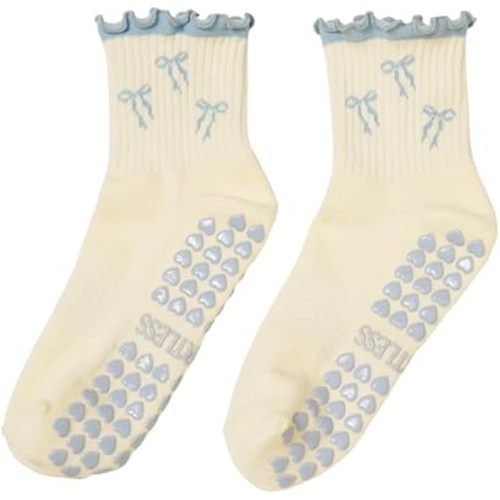 Shapes Studio Crew Half Calf Grip Socks, Cutest Fruits Pilates Socks, Ruffle socks, Non-Slip, Barre Yoga Fitness