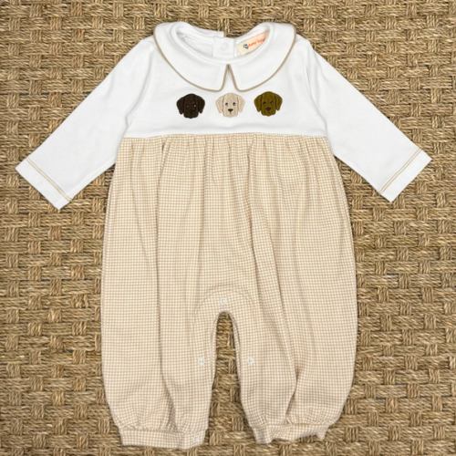Luigi Collared Romper, Three Labs on Sand Check