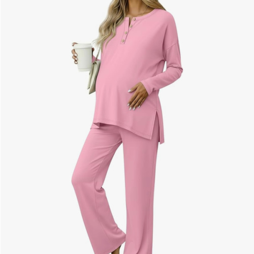 Women's Maternity Pajamas Sets, Long Sleeve Pregnancy Postpartum Delivery Lounge Nursing Pjs with Pockets Pjs
