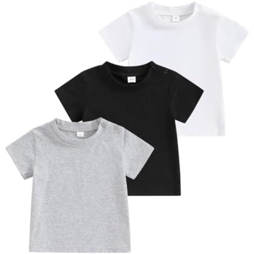 Tsseiatte 3-Pack Toddler Baby Boy Girl Short Sleeve Crew Neck T Shirt Pullover Shirts Summer Basic Tees Solid Casual Clothes